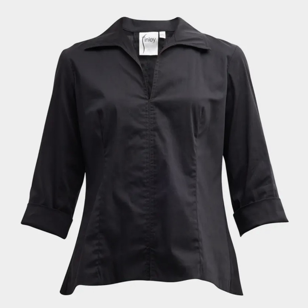 Finley Poplin womens black swing shirt 3/4 sleeve size 1X.